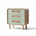 Three-drawer nightstand in bamboo and mint green finish 40 x 30 x 50cm