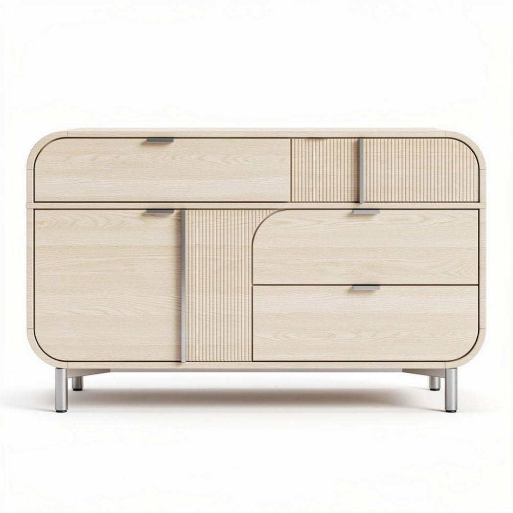 Light oak sideboard with multiple drawers and doors 120 x 45 x 75cm