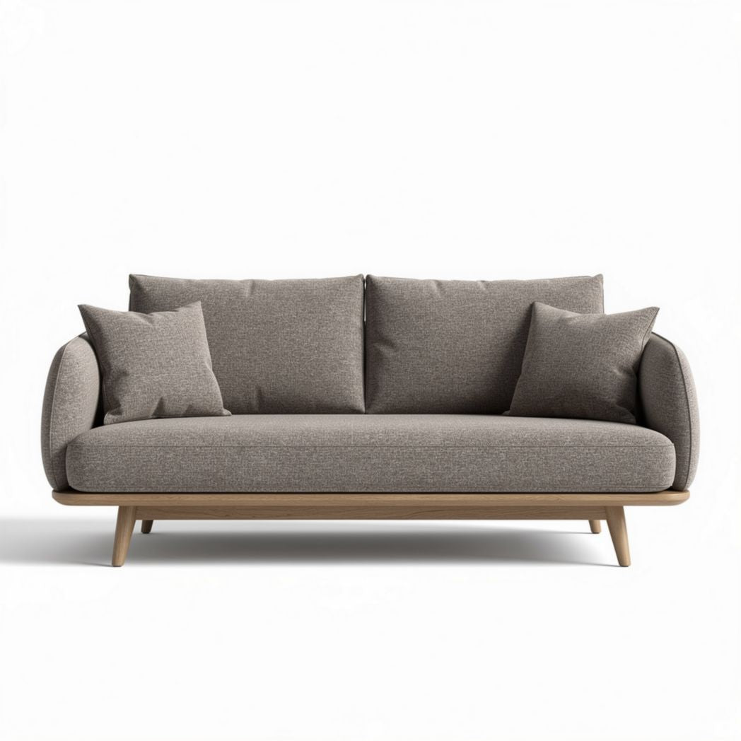 Modern sofa with detachable cushions in gray fabric and wooden legs 200 x 85 x 75cm