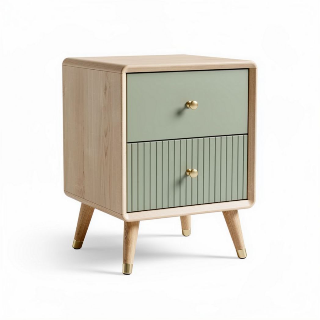 Wooden nightstand with green drawer accents and gold hardware 40 x 40 x 50cm