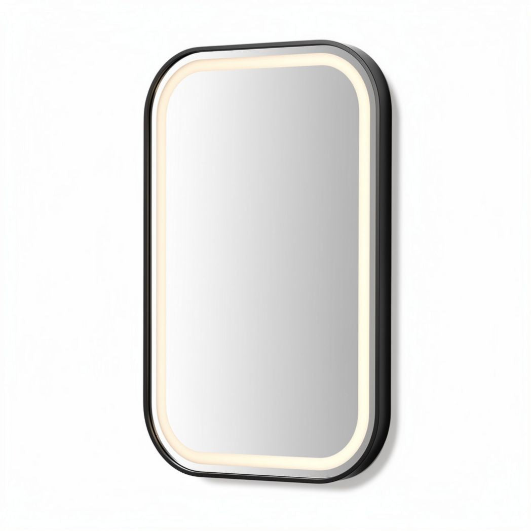 LED lighted wall mirror with black frame for bathroom 60 x 40 x 4cm