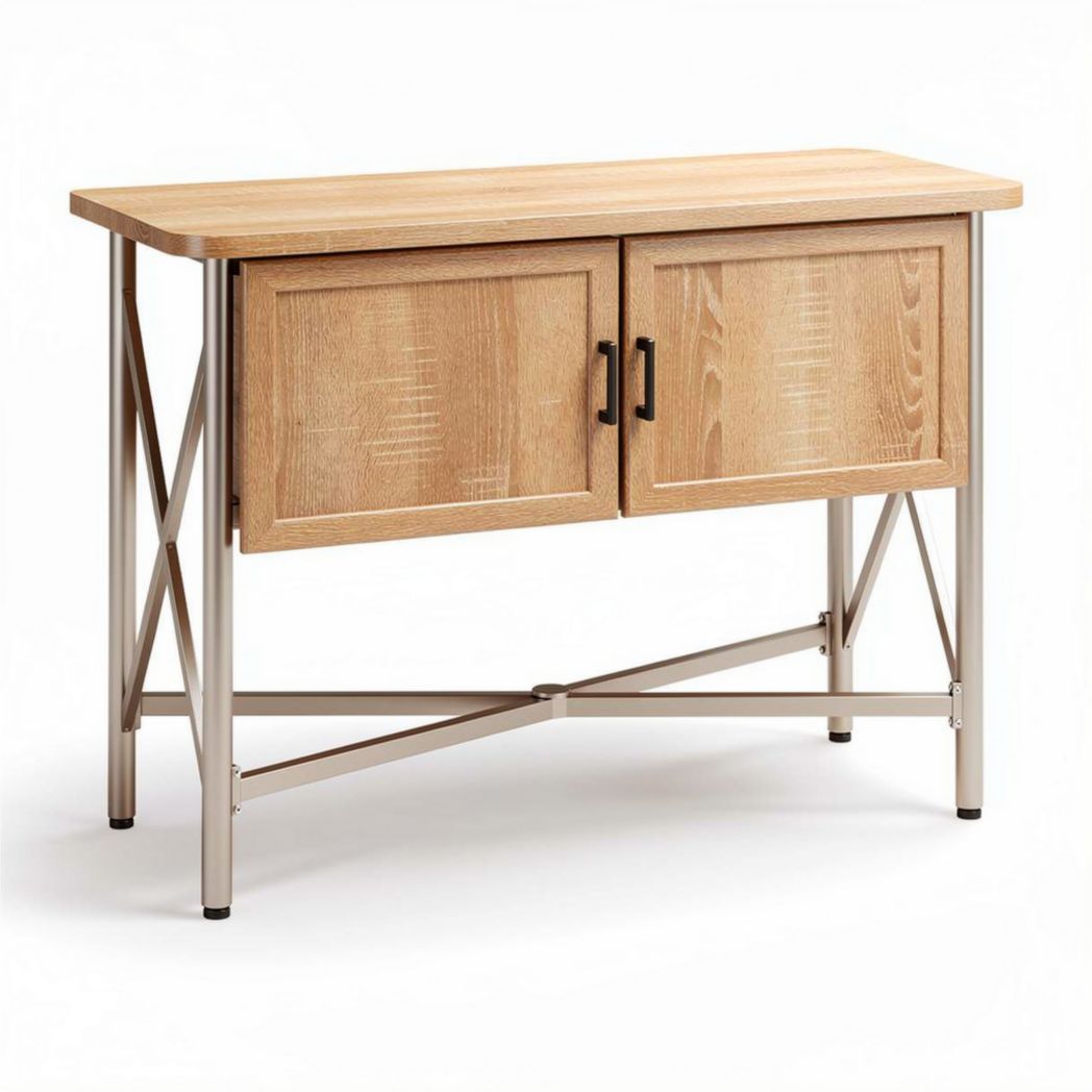 Wooden console table with metal frame and two cabinet doors 120 x 45 x 75cm