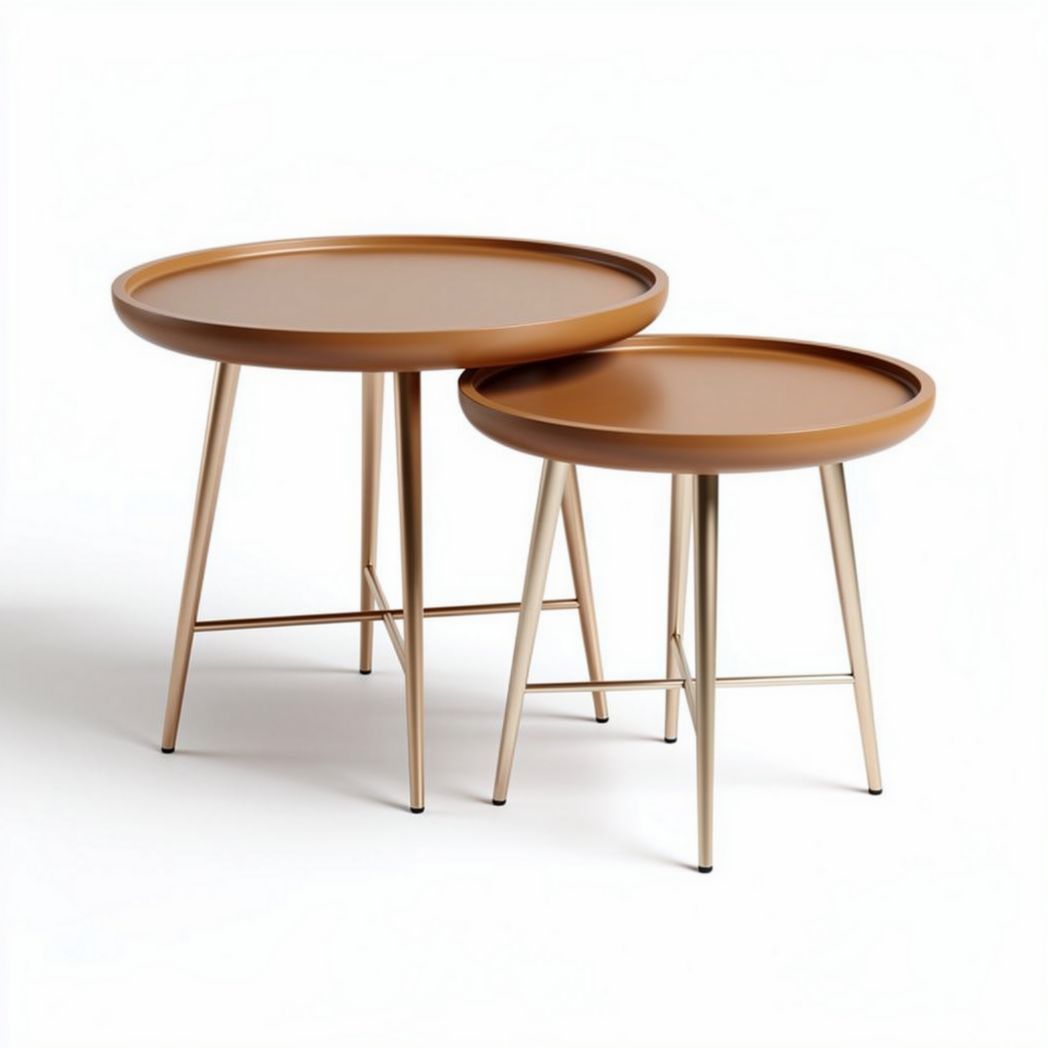 Round nesting side tables set of two in brown and gold metal 60 x 60 x 50cm