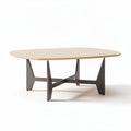 Oval coffee table with wooden top and metal legs 150 x 90 x 75cm
