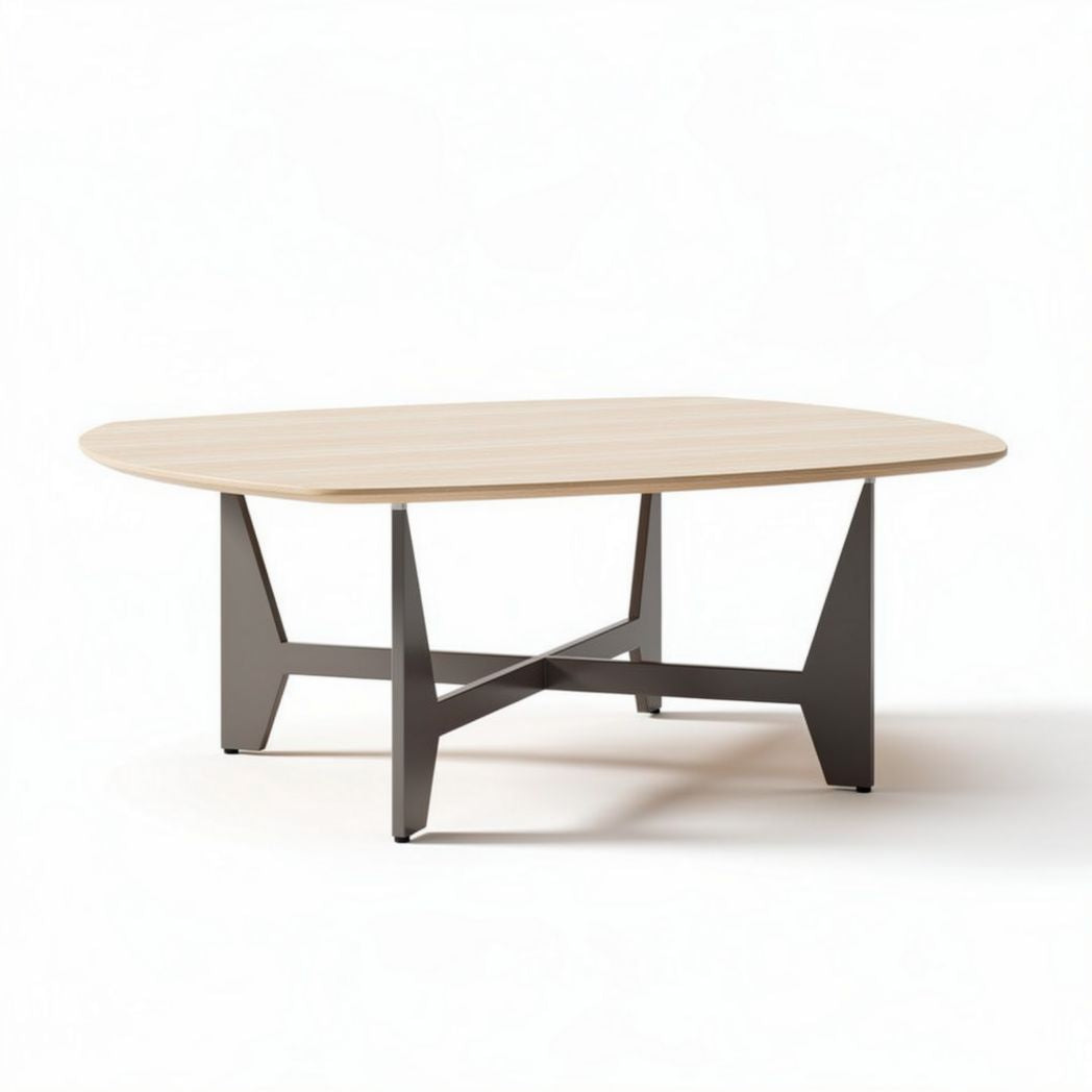 Oval coffee table with wooden top and metal legs 150 x 90 x 75cm