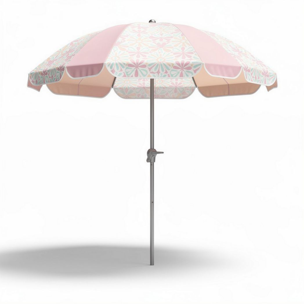 Beach umbrella with floral design in pink and white 250 x 250 x 240cm