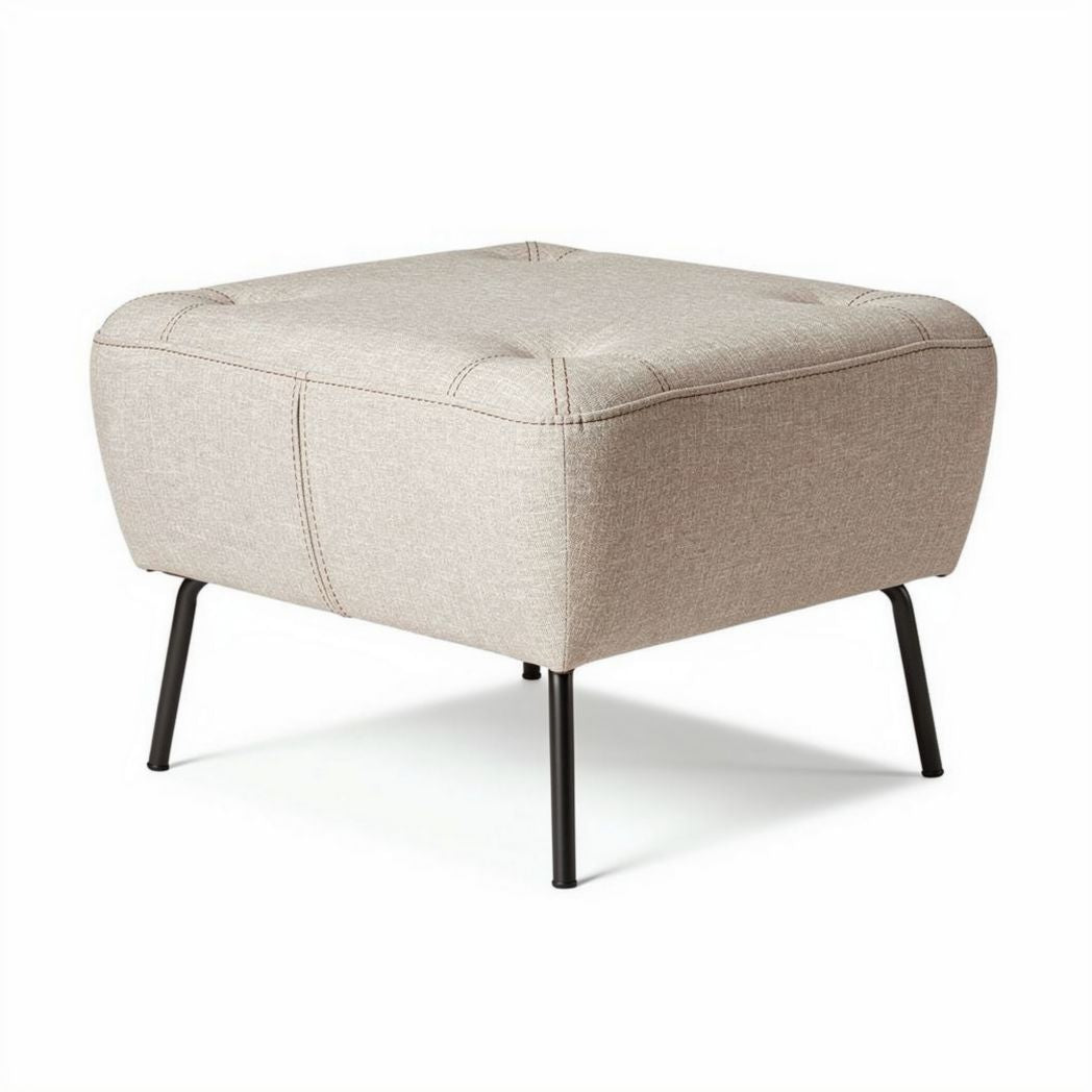 Fabric storage ottoman with four metal legs in light beige 50 x 50 x 40cm