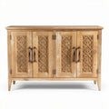 Wooden sideboard cabinet with intricate geometric design in natural finish 100 x 40 x 80cm