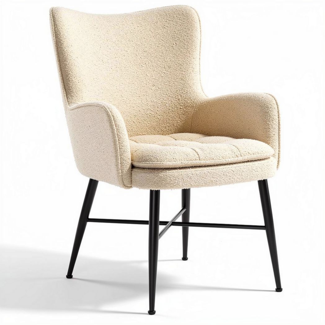 Boucle upholstered accent chair with metal legs in cream 70 x 65 x 80cm