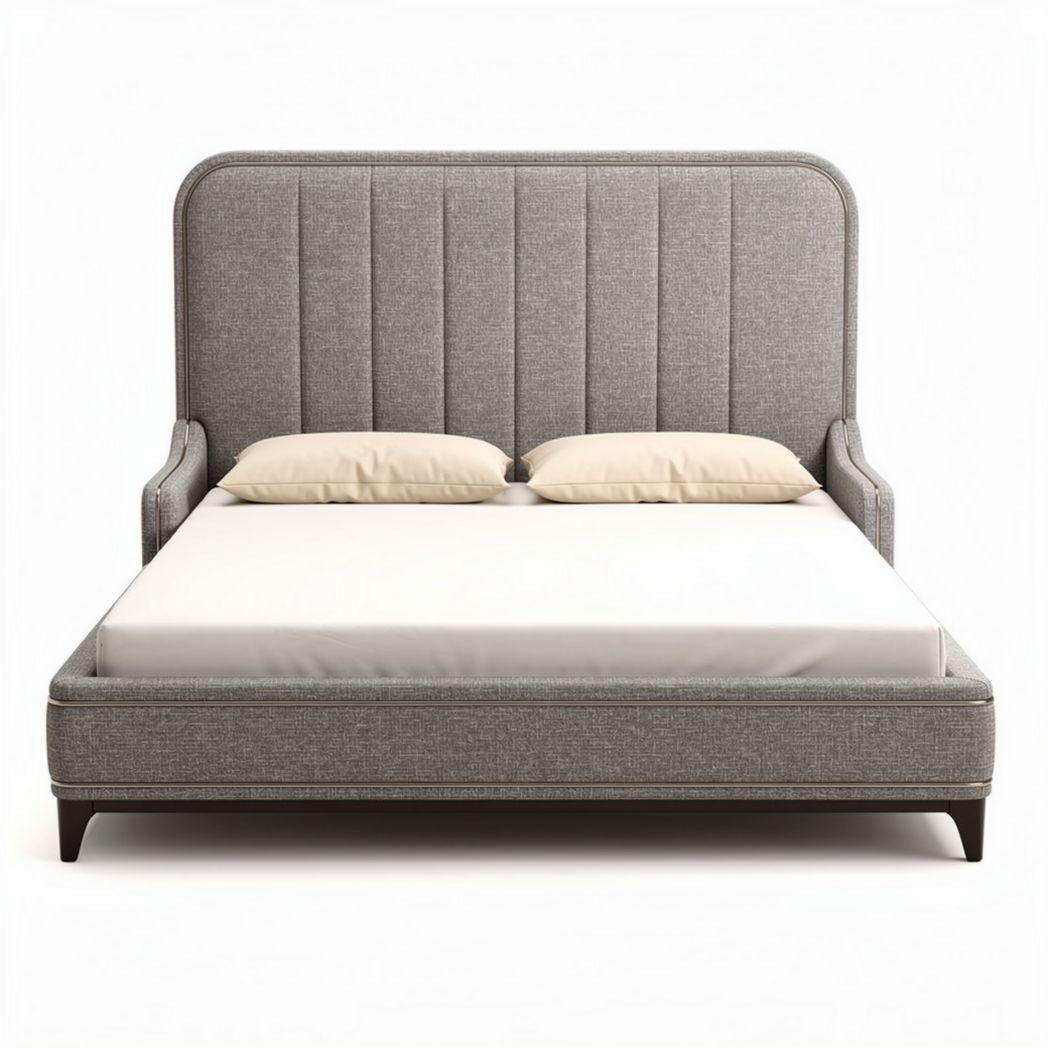 Upholstered platform bed with tufted headboard in gray 200 x 160 x 120cm