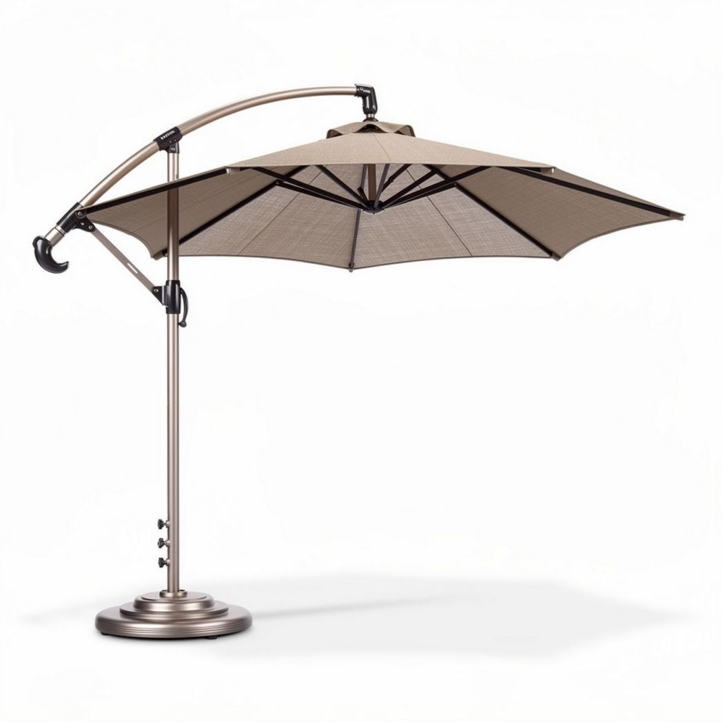Outdoor cantilever umbrella with aluminum frame and weather-resistant fabric in taupe 250 x 250 x 250cm